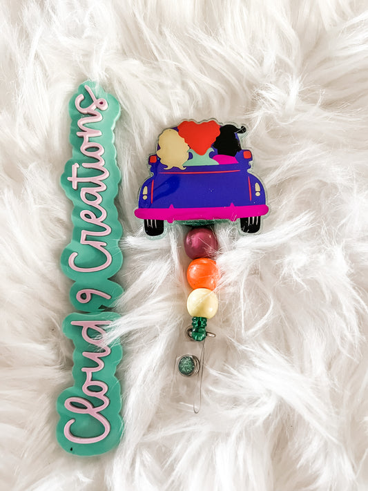 Sister witches truck badge reel