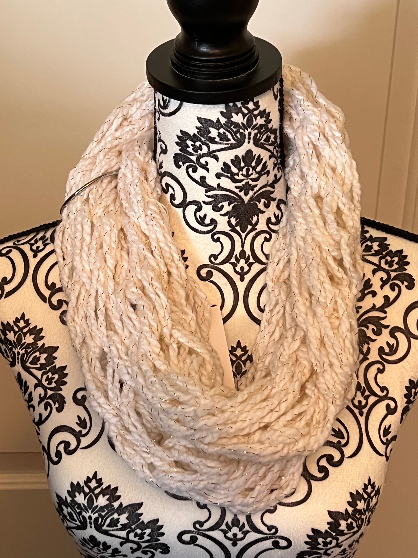 off-white with gold sparkle lightweight infinity scarf