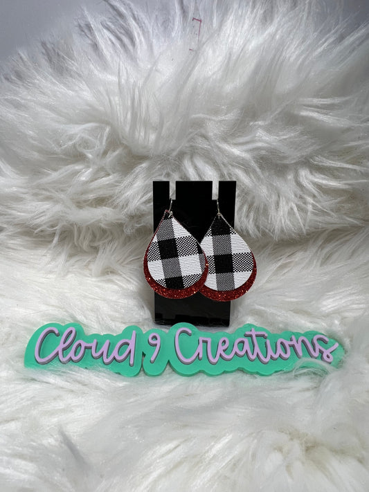 2 layer buffalo plaid faux leather earrings