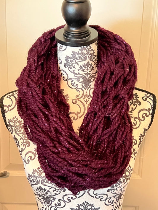 Dark purple with purple sparkle chunky infinity scarf