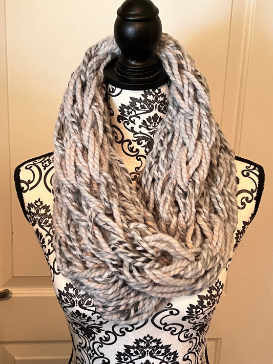 Light grey, black, pale pink chunky infinity scarf