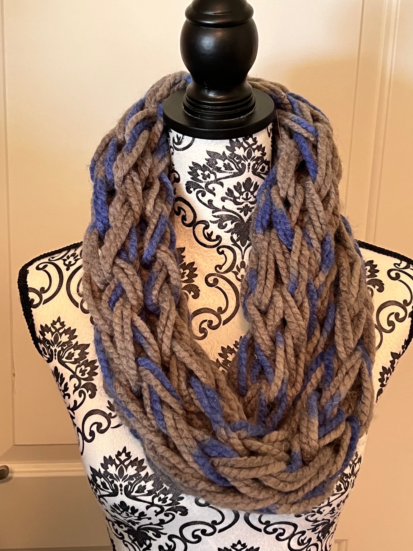 Grey with blue chunky infinity scarf